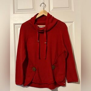 Neon Buddha Women's Crimson Color Cowl Drawstring Neck Cotton Sweater Size L